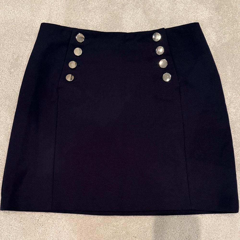 H&M Dark Navy Mini Skirt with Gold Metal Buttons
